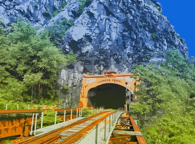 Harpers Ferry Tunnel Digital Photo Painting, 8 x 10 Art Print, Ready For Framing