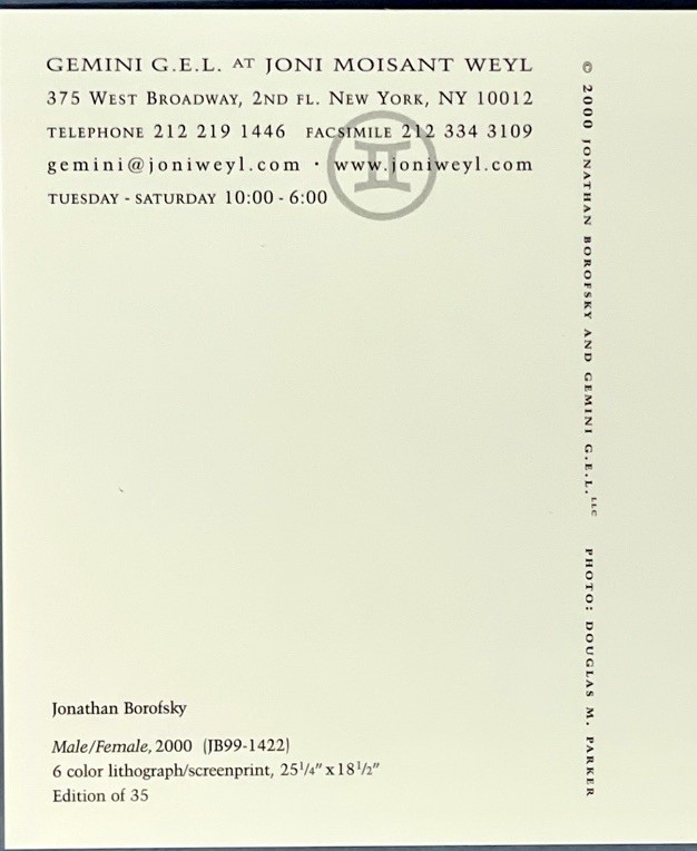 Jonathan Borofsky Art Print Card "Male/Female" 2000 Gemini G.E.L. NYC 4.25x6" gallery