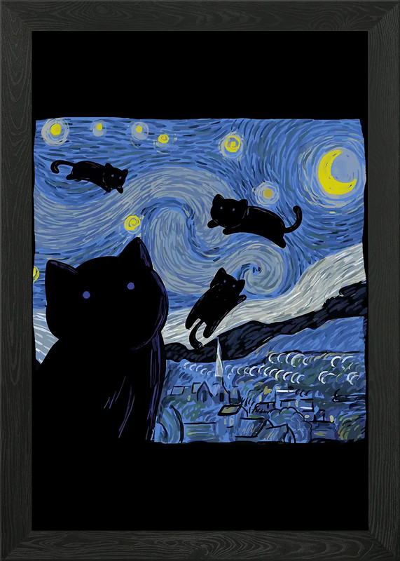 Black Cat Framed Wall Art Poster Canvas Print Picture
