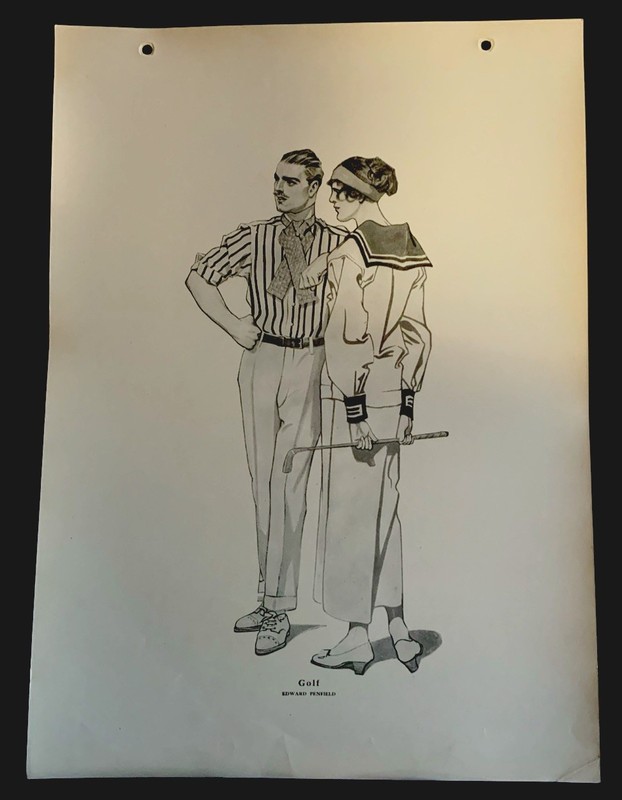 Edward Penfield’s “Golf”- Original Unframed Black & White 1914 Print 12”x 16”