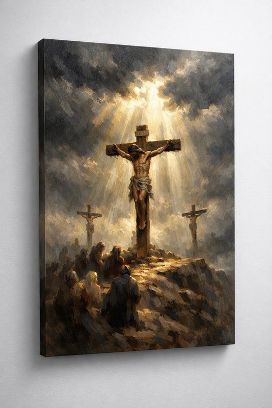 ICE ARMOR Large Canvas 24×36″ Dark Dramatic Crucifixion Scene Sacred Canvas Wall