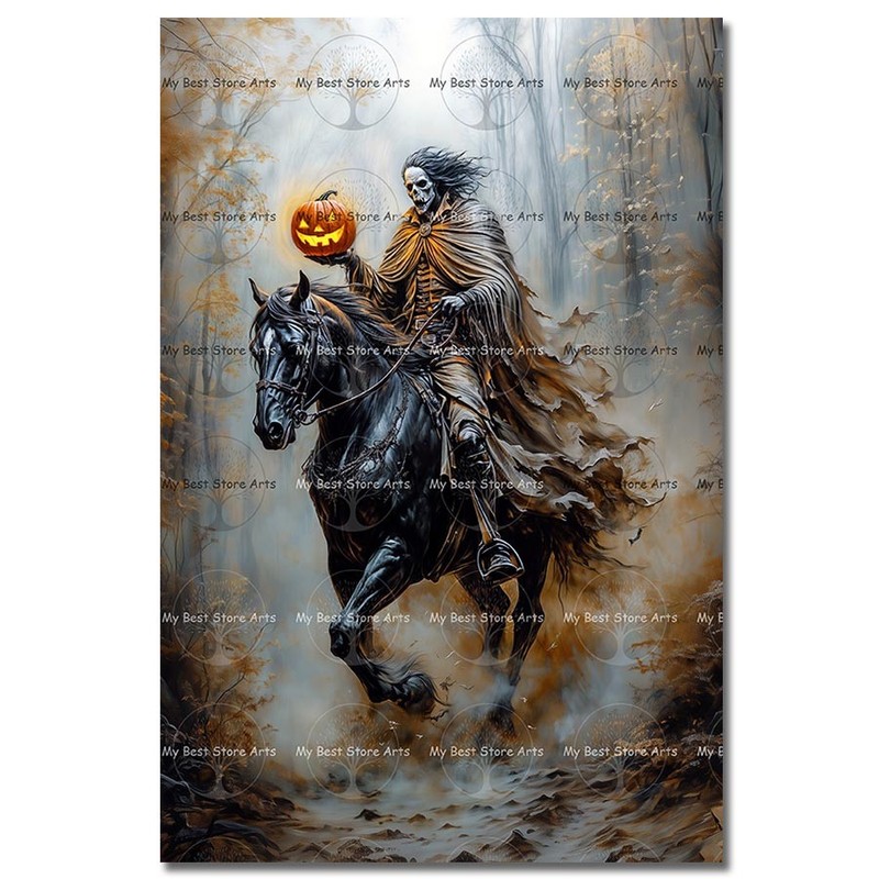 Headless Horseman Art Print, Gothic Halloween Wall Decor