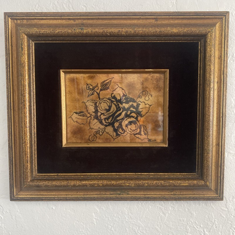 Vintage Gold Foil Art Roses Velvet Gold Frame