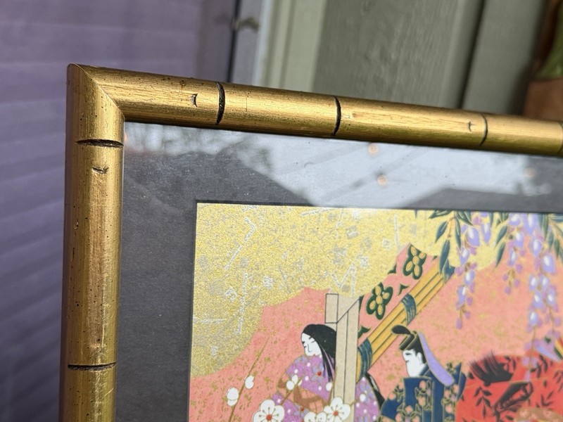 Tale of Genji, Yuzen Sougara Washi "Gosho Emaki" in Gilt Faux Bamboo Frame gallery