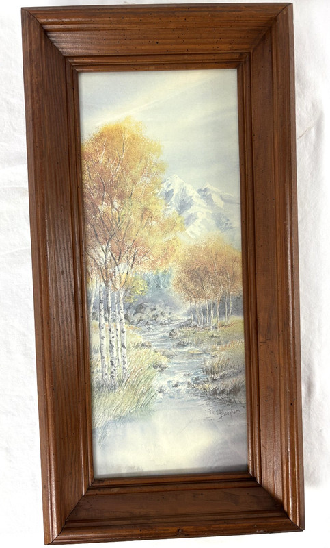 Peggy Bingham Signed Landscape Print Framed Aspen River Scene 20×10 Wall Art