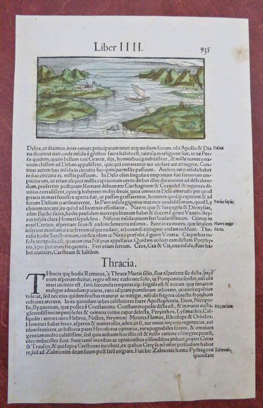 Danube River Scene Fishing Boat Coastal Town Fish 1598 Munster Cosmography leaf gallery
