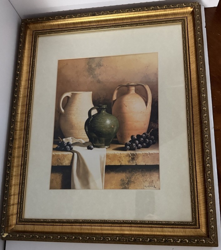 Loran Speck’s “Earthenware With Grapes" Art Print Matted & Framed 23.5x19.5