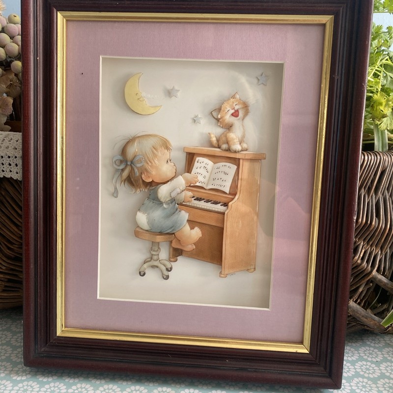 3D Tole Work Framed Nursery Picture ‘ Delightful Duet’ Ruth Morehead Baby Girl