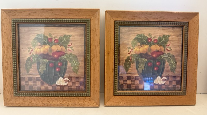 Vintage Folk Art Valerie Evans Wenk Fruit Bowl Pictures (2) 8×8” Lot Of 2 Frames