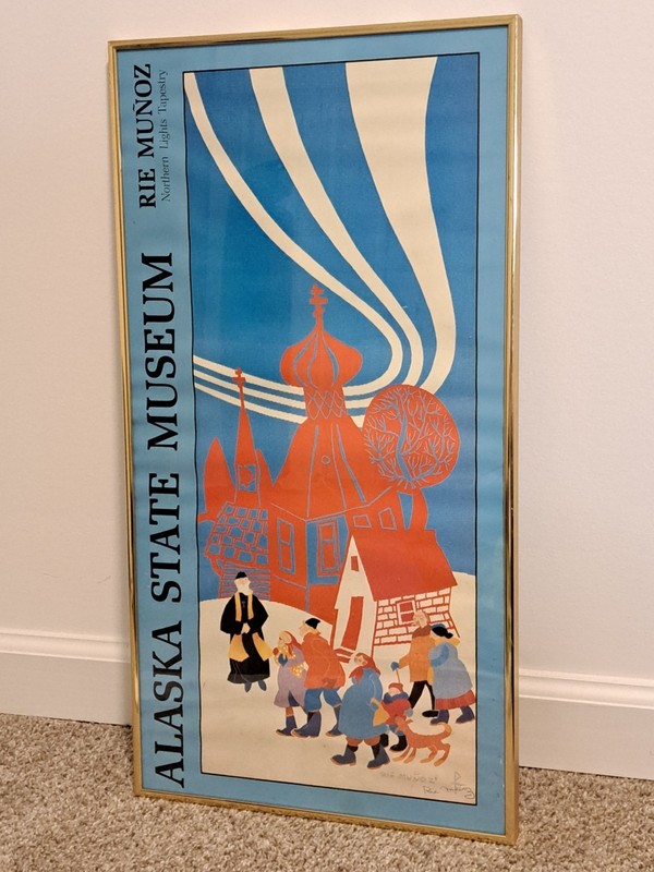 RIE MUNOZ Northern Lights Tapestry Signed 1982 Alaska State Museum Framed