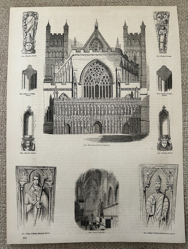 Antique Print Exeter Cathedral c1860s Engraving Religious Architecture