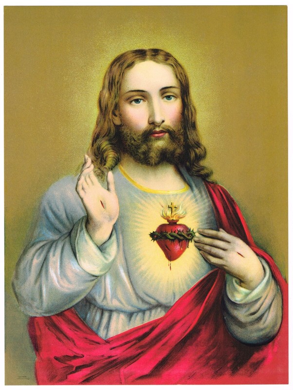 GENUINE VINTAGE PRINT C1920 SACRED HEART OF JESUS RELIGIOUS LITHOGRAPH GOLD INK