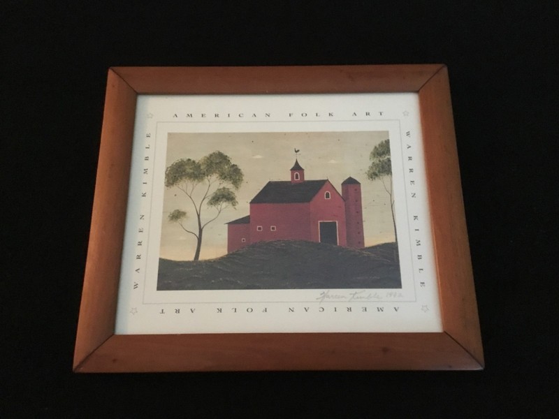 Warren Kimble Print Red Barn Framed 11" x 9.5" Signed 1992 gallery