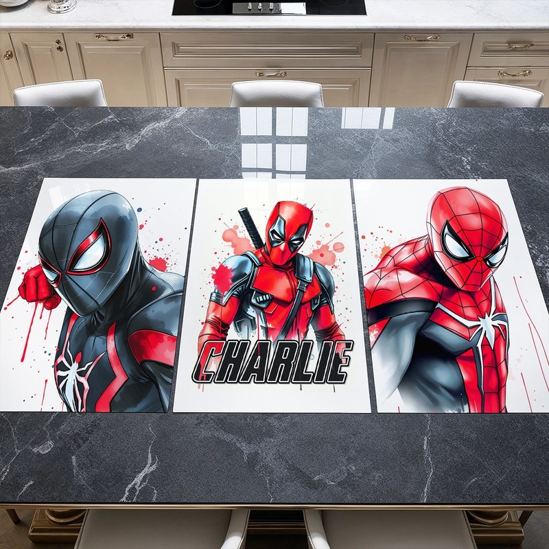 Personalised Superhero Prints Marvel Spiderman Wall Art Boys Bedroom Decor A3 A4 gallery