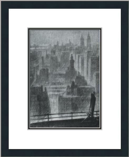 Hugh Ferris – Bird’s-eye view. The City at dawn Custom Gallery Framed Print