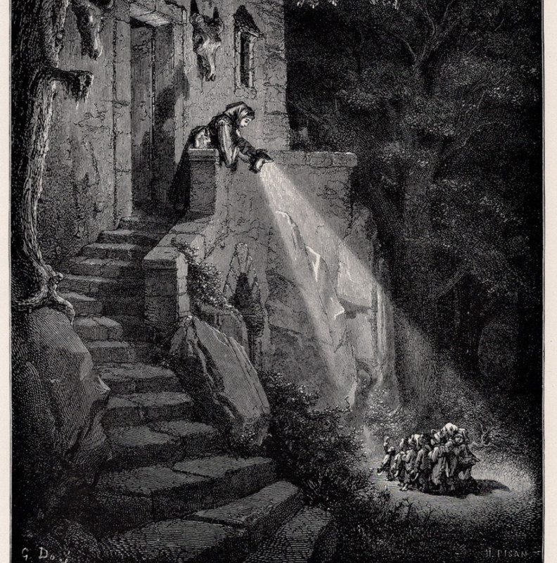 Castle Fairy Tale Forest Woodland Scene Gustave Doré 1892 Antique Print