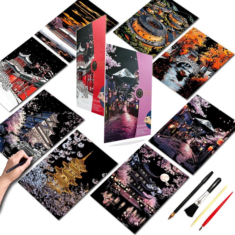 8 Sheets 16×11 in Scratch Art for Adults Laser Scratch Painting Craft Kit