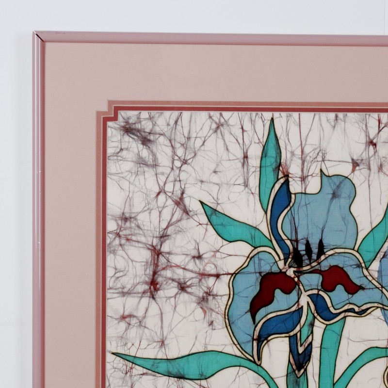 Amos Amit Untitled Artist Signed Floral Batik Original One of a Kind Work Framed gallery