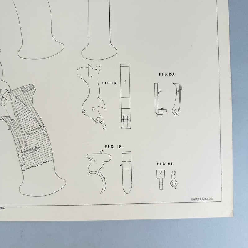 Antique 1854 Adams Revolver Patent Specification Lithograph on Laid Paper 14x21 gallery
