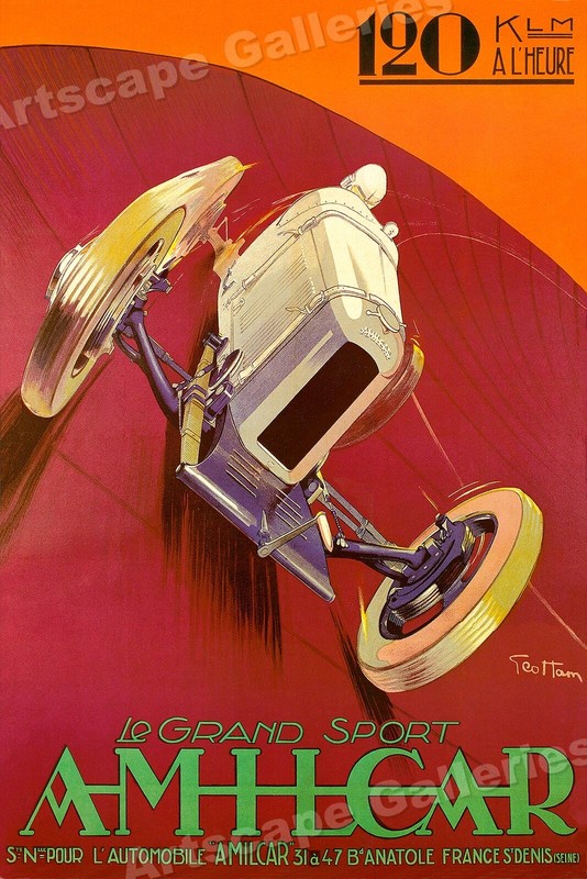 1920s «Amilcar» Vintage Style Grand Prix Auto French Race Poster – 24×36