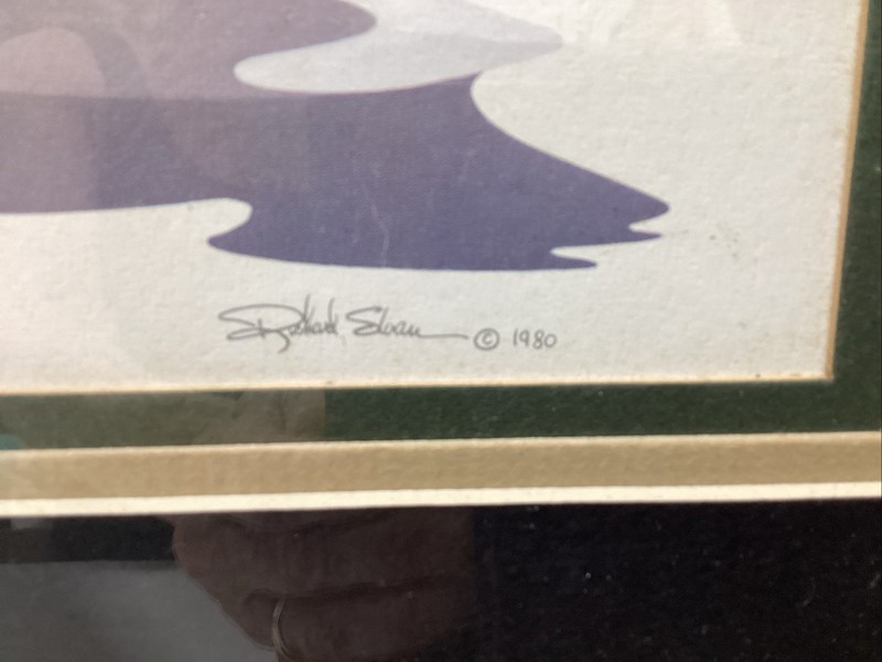 vtg 1980 Richard Sloan signed Canadian geese wildlife 15-1/4”x13” framed matted gallery