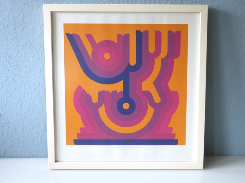 Abstract Color Serigraph Graphic Roland Altmann Orange Purple Screen Print 1977