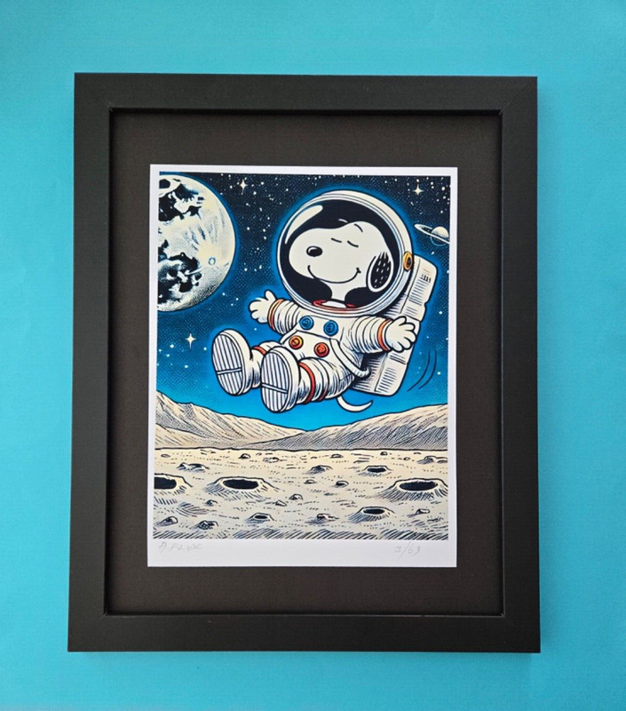 AIDAN FLUX | Hand Signed Original Print Framed COA| ICONIC SNOOPY ASTRONAUT