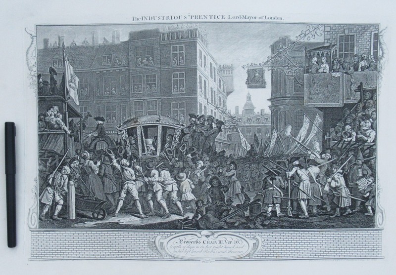 Eleven (of 12) original antique prints by William Hogarth, Industry and Idleness gallery