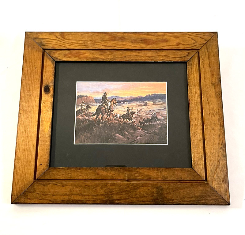 Fred Harman Western Art Print Framed Cowboy Scene Rustic Wood Frame Decor
