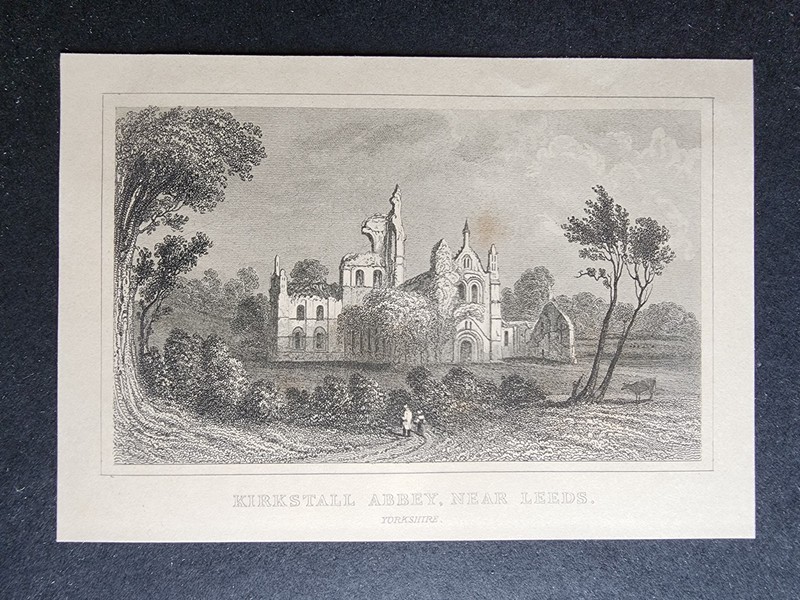 Antique c. 1850 print – Kirkstall Abbey – Leeds – Yorkshire – Steel Engraving