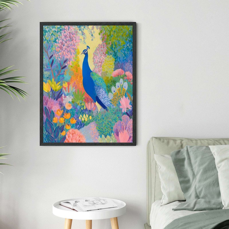 Vibrant Peacock Garden Framed Canvas Print Tropical Bird Wall Art Home Decor gallery