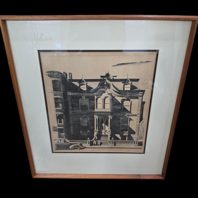 Etching by Lawrence Kupferman, Victorian Mansion, pencil signed