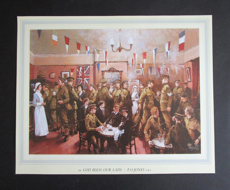 P JONES 11.25″ x 9.00″ VINTAGE WORLD WAR ONE PRINT » GOD BLESS OUR LADS «