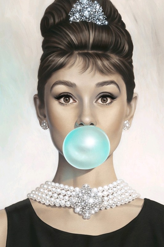 Audrey Hepburn Blue Bubble Modern Large Wall Art Framed Canvas Picture 20×30″