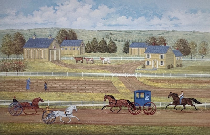 Judith Blinn "Country Racing" Signed & # Framed Primitive Art Horse Racing New gallery