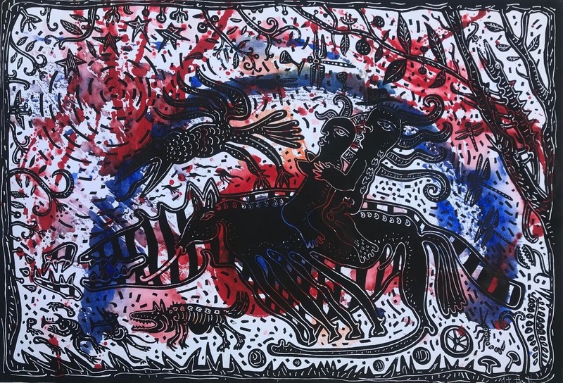 Chilean Mexican Art VICTOR HUGO NUNEZ Lovers Original Woodcut Hand-Signed n9