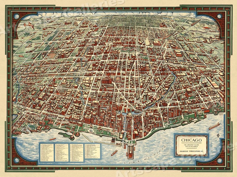 Chicago Illinois 1938 Vintage Style City Map - 20x28