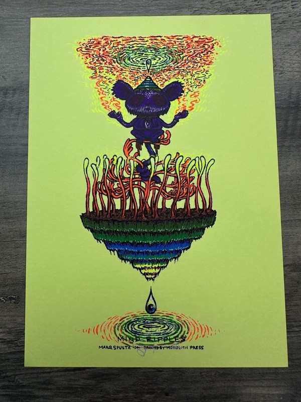 Marq Spusta Mind Ripples 5×7 Signed Mini Screenprint On Flat Volt ⚡️ 🍋‍🟩