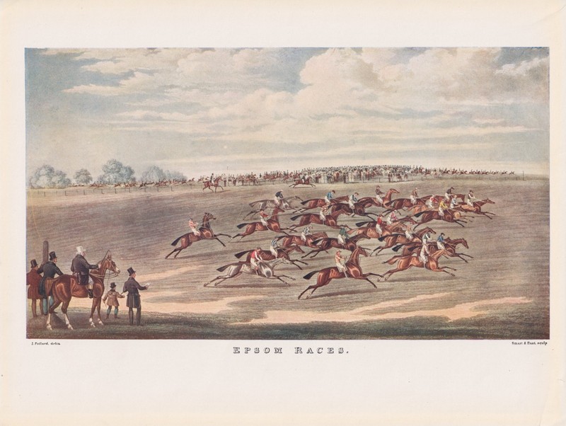 Epsom Downs Horse Racing Jockeys Equestrian Horse Antique Color Art Print 1927