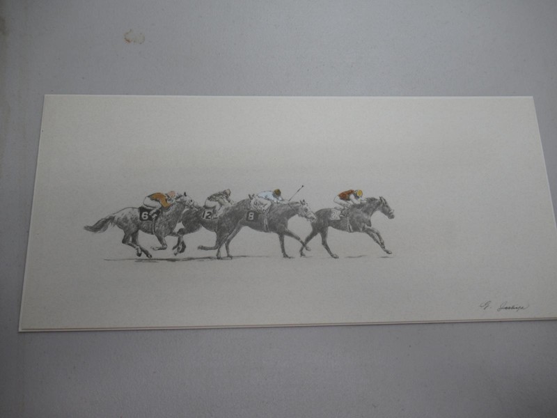 Vintage G. Zuniga Signed Horse Racing Print Jockey Art Hand Colored dl