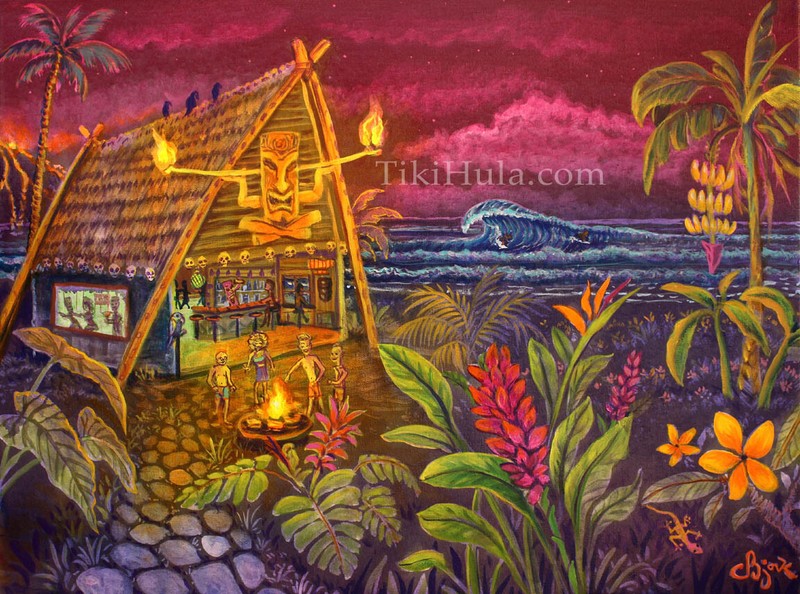 CBjork 8×10 PRINT Tiki Beach Island Tiki Bar Hut Aloha Hawaiian Style Art
