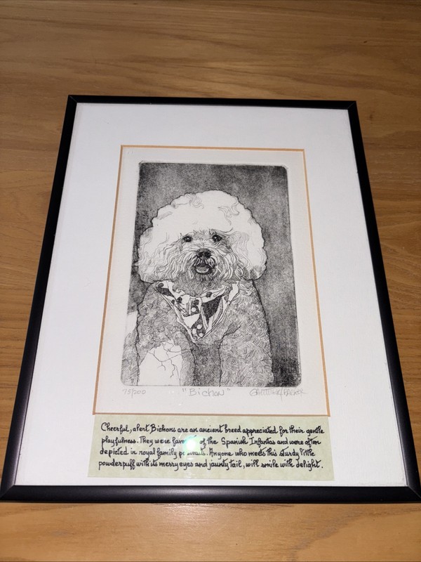 Bichon Pen & Ink Etching by Gauthier/Parker Signed Numbered 75/200 Framed