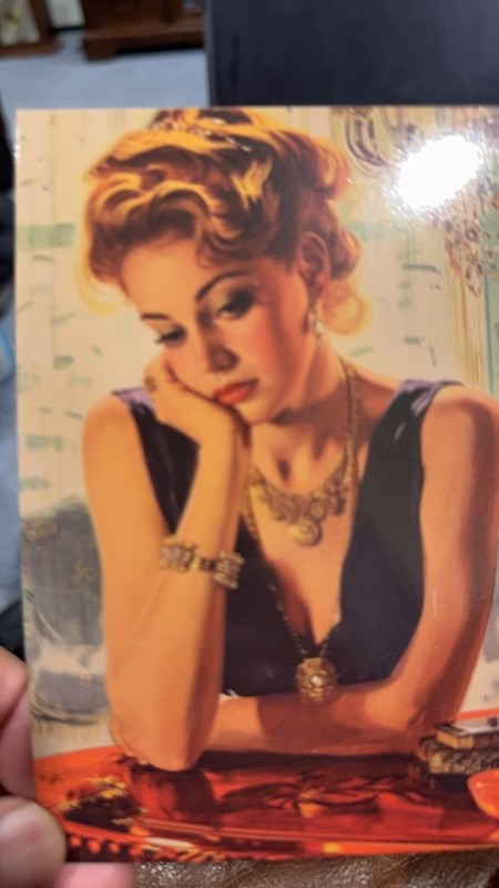Vintage Art Print of Woman in Thought