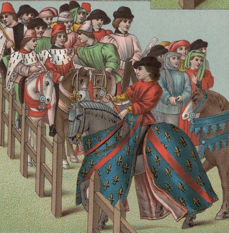 MEDIEVAL TOURNAMENT & RIDING ATTIRE – Nobility & Equestrian 1876 Antique Print