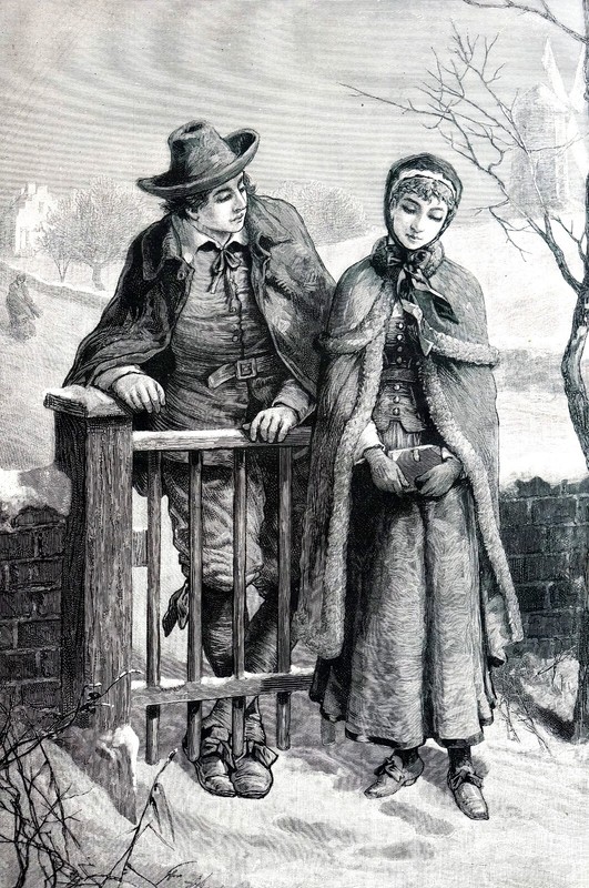 Love Making in Puritan Times 1885 LOVE COURTSHIP MARRIAGE VALENTINE Matted Print