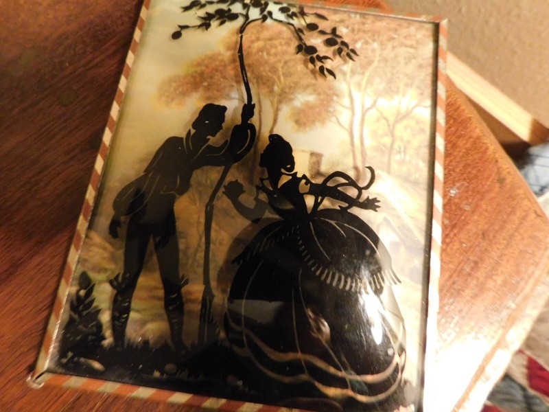 Silhouette Bubble Picture Vintage Reverse Paint Art Litho Cottage Courting gallery