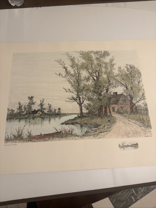 “ After” William Howson, Cottage By A Pond, Impresión Giclee Signed In Plate L.