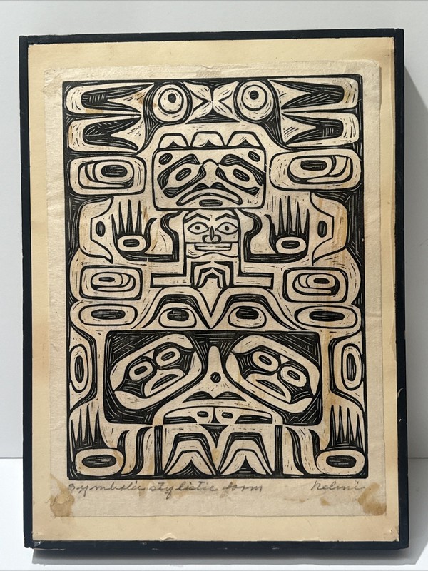 HELMI JUVONEN BLOCK PRINT WPA ARTIST RARE WOMAN TRIBAL INDIAN MID CENTURY FAMOUS