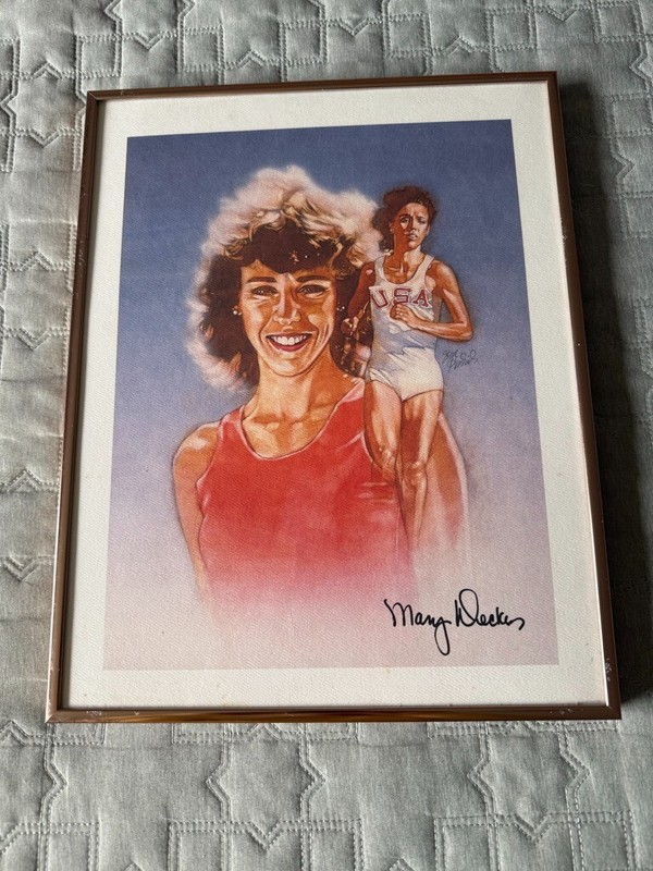 Vintage Mary Decker Signed Framed Print No COA 11x14in