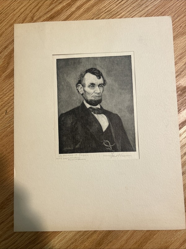 Fred T Larson Signed Abraham Lincoln Etching Print Chicago Palette Chisel 1931